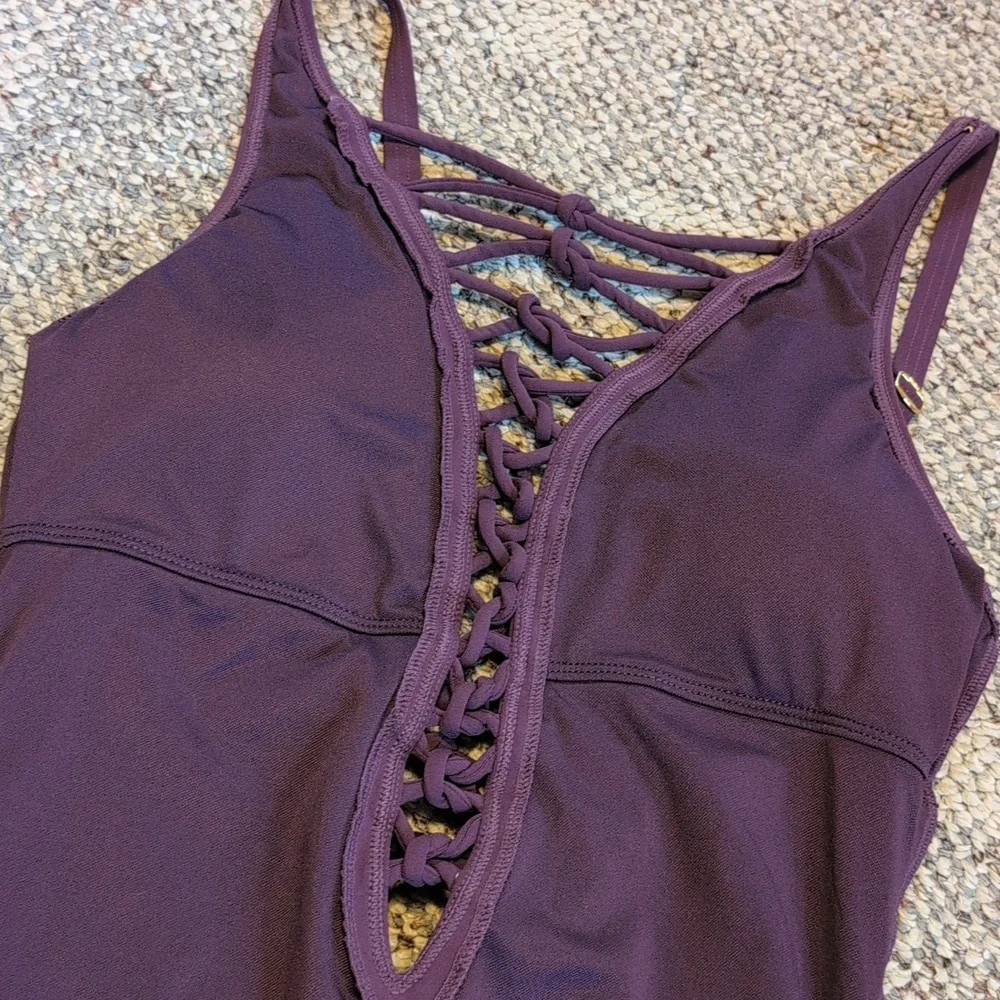 Bleu Rod Beattie Knotty But Nice Lace Down One Piece Swimsuit Plum Purple Swim - Picture 7 of 9